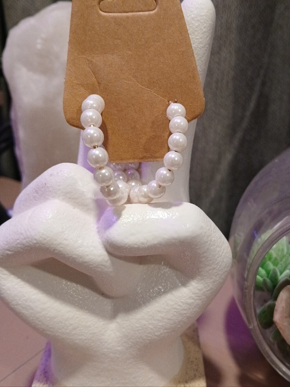 Pearl Beaded Hoop Earrings - Medium - New On Card